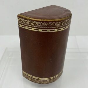 Brown Leather Weighted Bookend Gold Trim 6”